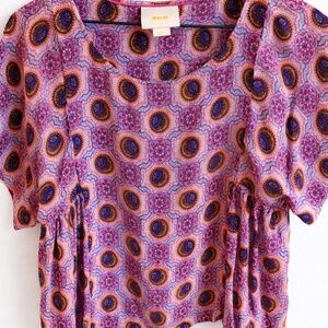 Maeve Anthropologie Pink Mandala Print Peplum Top Small